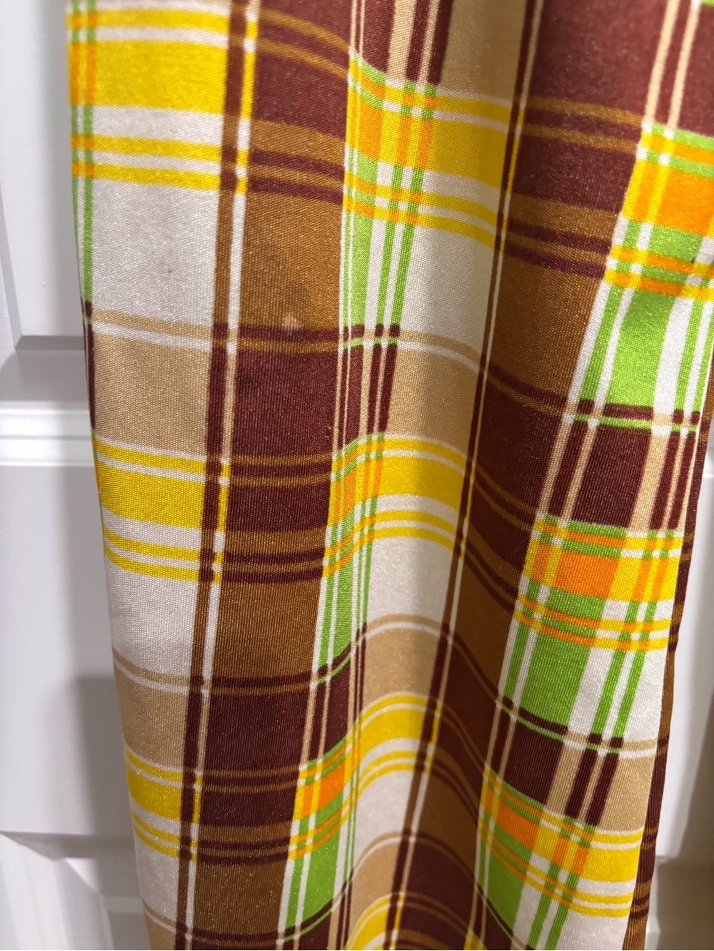 Vintage made in France 70’s Plaid Wide-Leg Pants in Brown, Yellow, Cream & Green - Picture 5 of 9